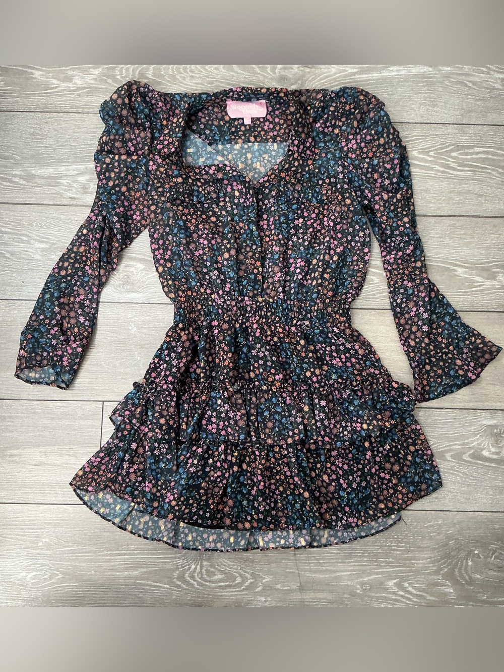 Sincerely Ours Long Puff Sleeve Floral Ruffle Mini Dress size M